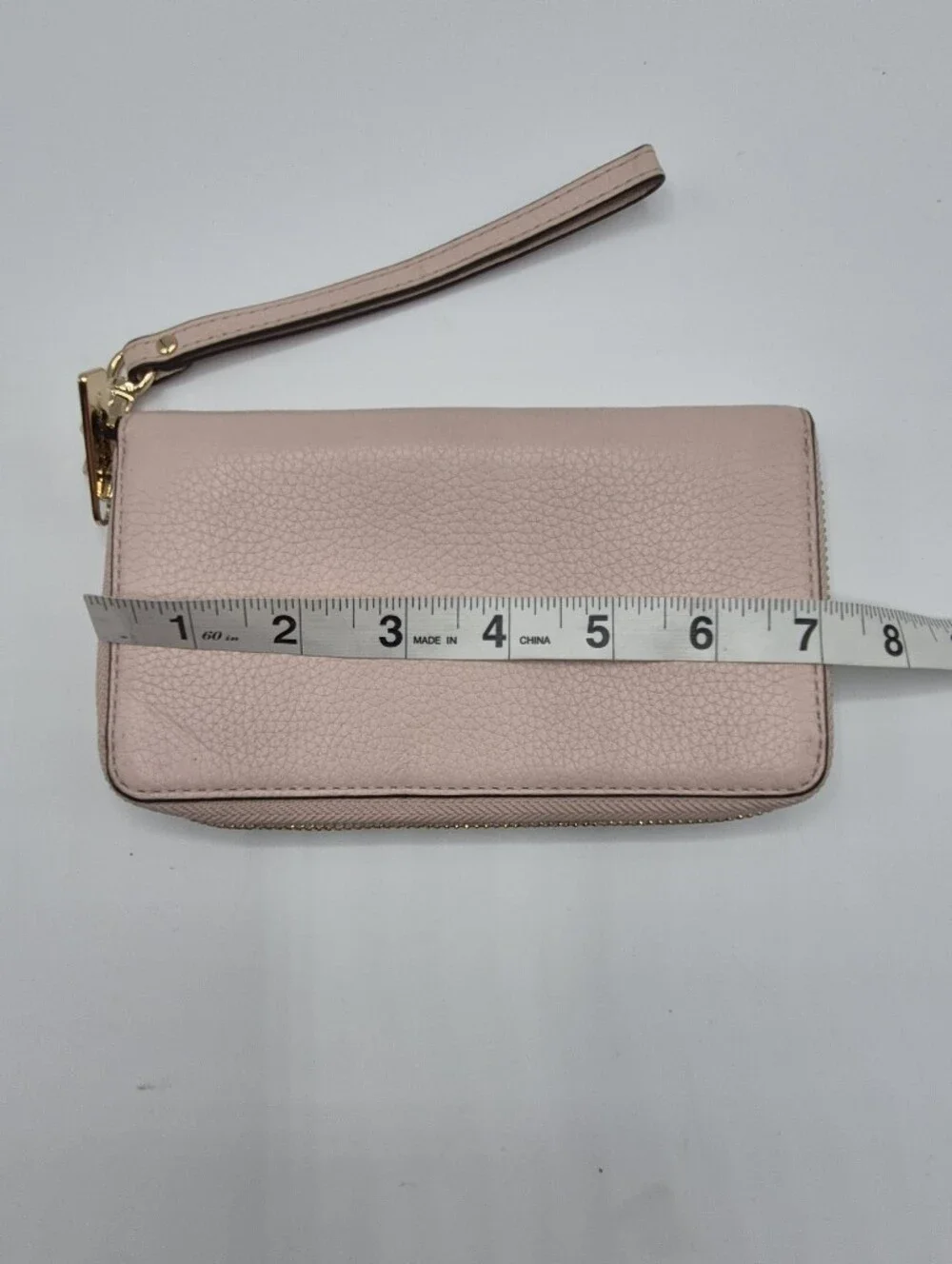 Michael Kors Pale Pink Pebbled Leather Wristlet Zip Wallet with Gold Hardware
